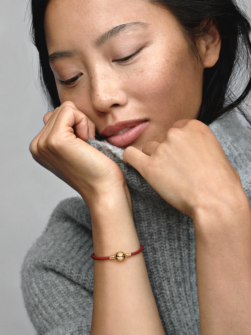 Pandora Moments Red Woven Leather Bracelet