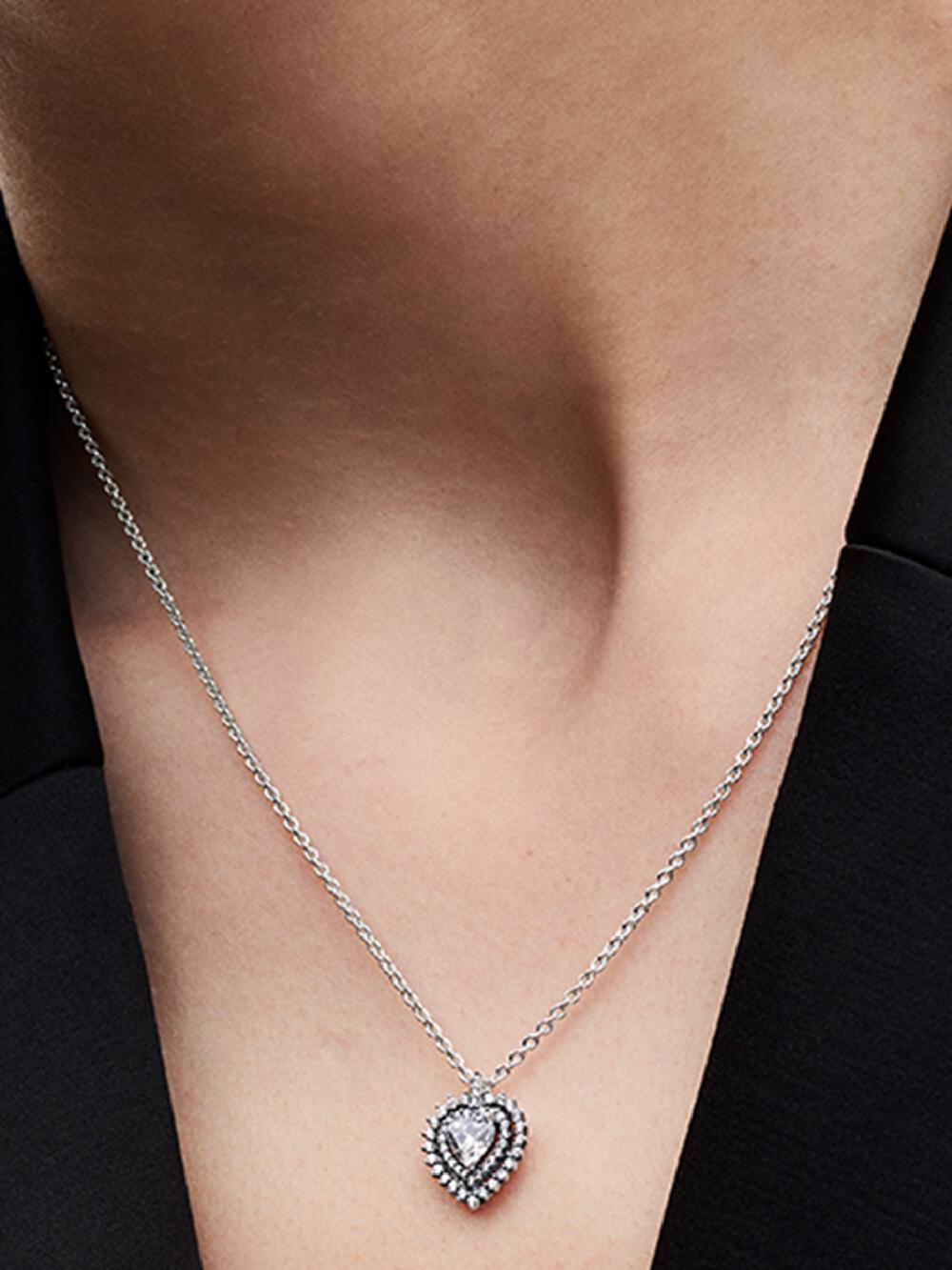 Sparkling Heart Halo Pendant Necklace