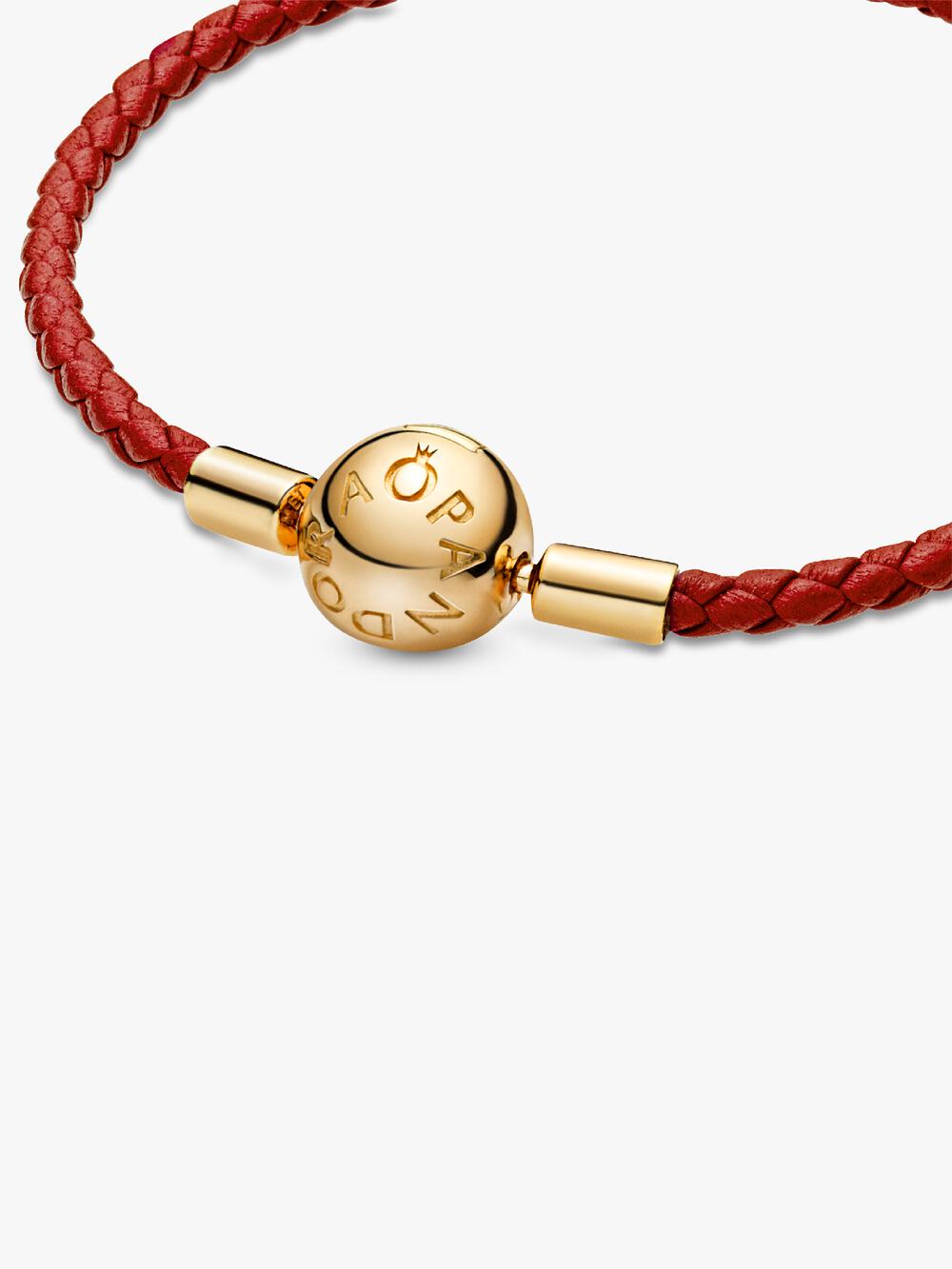 Pandora Moments Red Woven Leather Bracelet